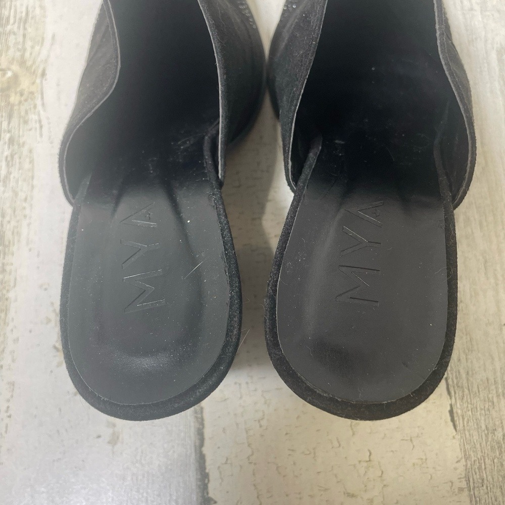 Mya Black Pointed Toe Rhinestone Mules Block‎ Heel Slip On Flame Y2K Brazil sz 8 - Picture 5 of 7